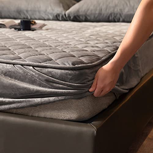 Yqjymfz Quilted Mattress Protector, Fully Fitted Double Bed Cover, 30 Cm Extra Deep, Soft Crystal Velvet, Easy Care Sheet Wrap, For Winter, Washable,Silver,200X220Cm #TOP2
