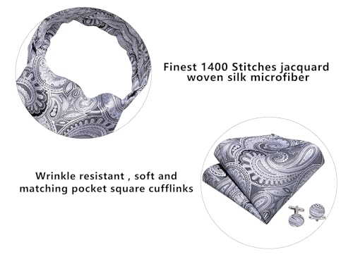 Image of Barry.Wang Ascot Ties Cravat Tie Men Paisley Plaid Scarf Self Tie Pocket Square Cufflinks Set Wedding Party
