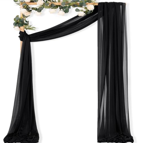 Image of MLMC Black Wedding Arch Draping Fabric 1 Panel 29 inch x 20 FT Extra Long Gauze Drapes Sheer Backdrop Curtains 6.6 Yards Outdoor Drapery Panels for Wedding Ceremony Party Ceiling Decoration