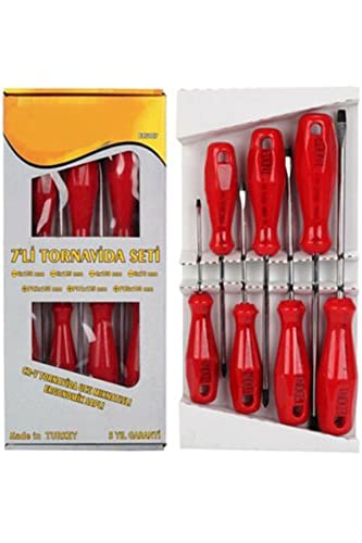 Ets007 7 Parça Ergonomik Tornavida Seti, Mıknatıslı, Kırmızı, 1410