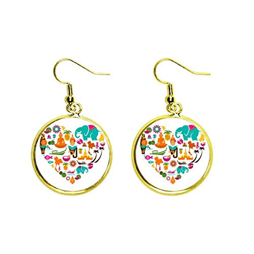 Pendientes de Tailandia largos tipo gota dorada joyería étnica tradicional de mujer