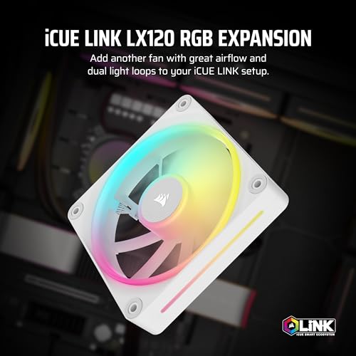 Image of CORSAIR iCUE Link LX120 RGB 120mm PWM Fan Single Pack - Dual Light Loops - Requires iCUE Link System Hub (Sold Separately) - CORSAIR AirGuide Technology - White