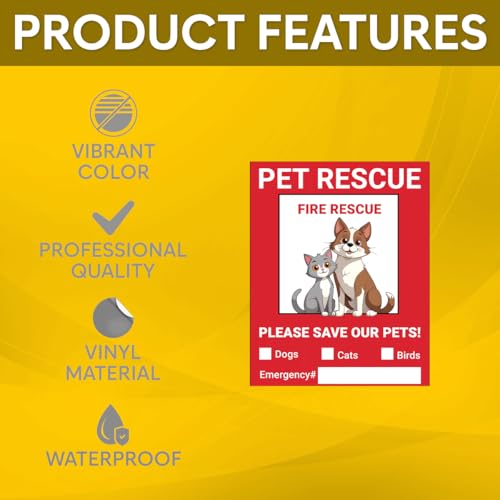 Image of Pack 9 Pcs Pet Rescue Emergency Sticker for Cars Vehicles Trucks Indoor Outdoor Window Warning Signs Bumper Stickers Removable Waterproof Vinyl Decals Car Exterior Accessories