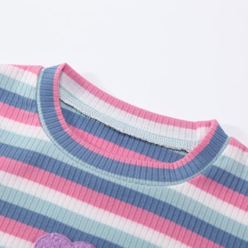 OPAWO Girls Long Sleeve Shirts Ribbed Knit Lettuce Trim Tee Shirt Tops, Little Girl Striped Blouse Undershirts Size 3-9 Years3
