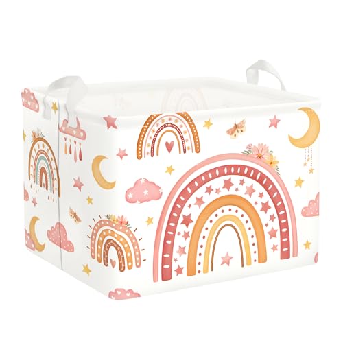 Clastyle Rainbow Baby Laundry Hamper Folding Clothes Kids Storage Basket Waterproof Girls Toy Box for Bedroom, Moon, 40x30x30 cm
