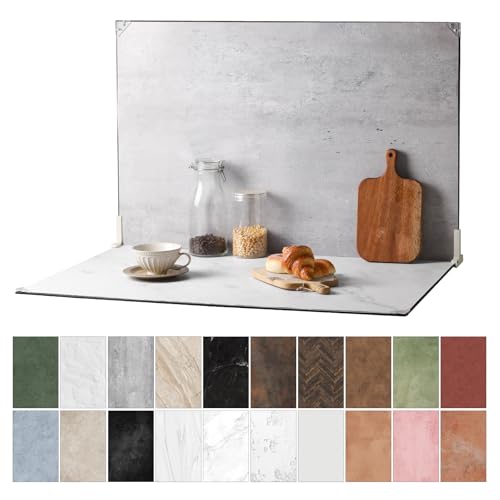 Metlakat Food Photography Backdrops 23x35inch 10Pcs Double-Sided Product Background Paper (20 Patterns) Photo Backdrop Board with T-Stand & Clamps for Jewelry Cosmetics