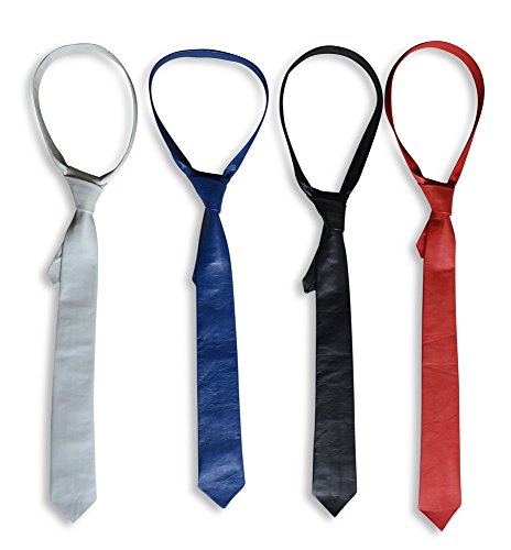 Image of Mens Lamb Leather Necktie - Skinny Solid Casual Business Wear Narrow Leather Slim Tie- Neckties for Party Wedding Gift