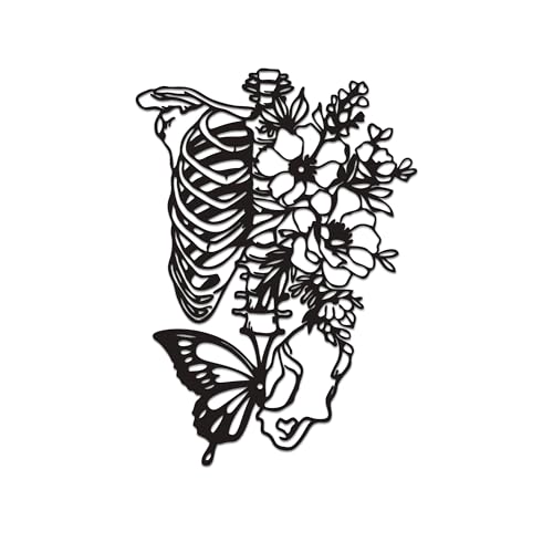 Rajukit Skull Wall Decor & Metal Butterfly Art - Gothic Skeleton ...