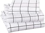Amazon Basics Soft Microfiber Sheet Set with Elastic Pockets - Full, Black Grid
