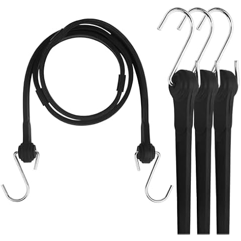 Joneaz Adjustable Rubber Bungee Cords with Hooks 48 inch, Heavy Duty 4 Piece Set Package, Flexible and Stretchy Cover