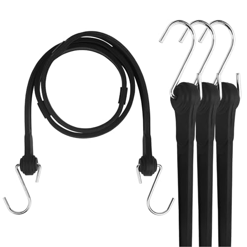 Joneaz Flat Silicone Rubber Bungee Cords with Hooks Adjustable, 36 inch, 4 Pack Heavy Duty Tie Down Straps?Above 150% Stretch