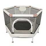 Square House Kids Trampoline, Aesthetic Indoor and Outdoor Toddler Trampoline with Safety Net, Basketball Hoop, 220lb Capacity, Ultra Safe No-Gap Design, Gifts for Boys & Girls (Sand, 4 FT)