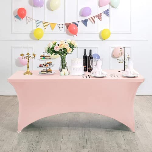 Image of FORLIFE 2Pack Spandex Table Covers,Fitted Tablecloth for Rectangular Tables, Stretch Patio Table Covers, Universal Spandex Table Cover for Wedding, Banquet, Party (6ft, Blush Pink)