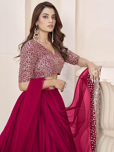 Image of Zeel Clothing Women's Sequins Embroidered Georgette New Semi-stitched Lehenga Choli Set With Dupatta (50666-Womens-Lehenga-Choli-Latest)