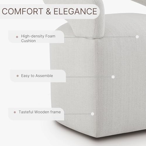 Image of KISLOT Upholstered Dining Chairs Set of 4, Modern Rolling Dining Chairs with Hidden Casters, Arm Kitchen Chairs with Linen Look Fabric, Padded Barrel Chairs for Dining Room, Kitchen, Bedroom, Linen