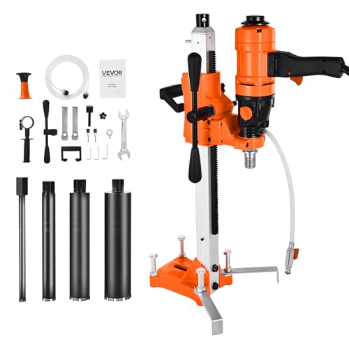 Image of VEVOR Diamond Core Drilling Machine, 8 in Drilling Diameter, 2-in-1 Handheld & Stand-Mount Dry and Wet Concrete Core Drill Rig with 4 Drill Bits, 1075/2300 RPM 2-Speed, for Concrete Brick Stone, 1800W