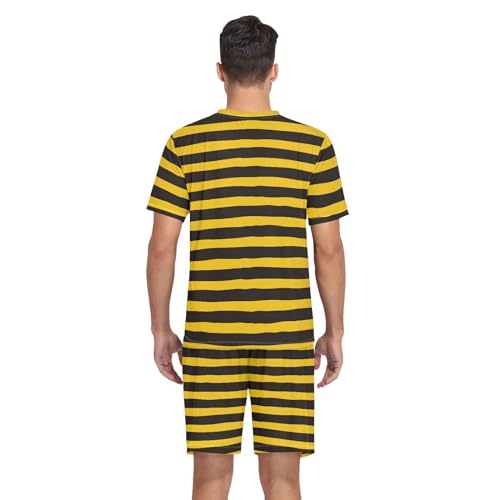 Laprad Men's Bumble Bee Stripe Pajamas Set Short Sleeve Sleepwear Two Piece Loungewear V-Neck with Pockets3