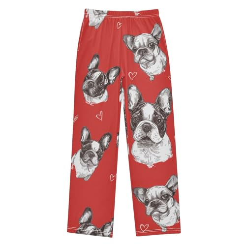 French Bulldog with Love Boys Long Pants Soft Trousers Elastic Waist Kids Lounge Bottoms with Pockets S-XL