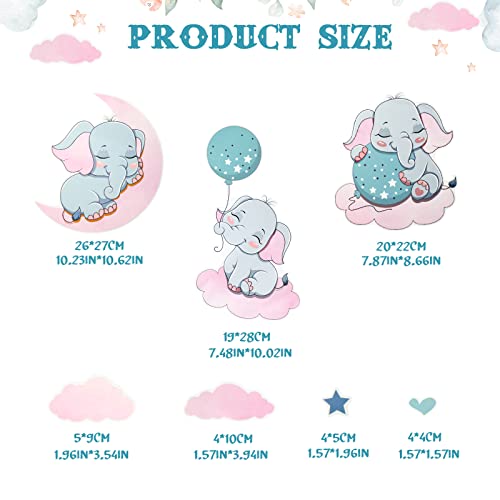 Glow In The Dark Elephant Wall Decals Stickers Dream Big Little One Pink Moon Grey Stars Wall Decal For Girls Bedroom Kids Nursery Room Living Room Bedroom Home Decor #TOP1