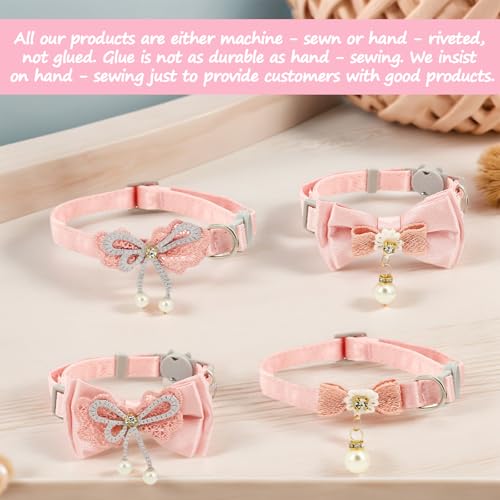 Pink Cat Collar, 4pcs Safety Buckle Kitten Collar Girl with Pearl Pendant Adjustable Cute Cat Collars for Girl Cats with Bow Fashion Comfortable Washable Removable Design by KURTOPLLY - Used condition - Image 3
