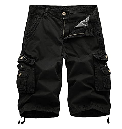 Short cargo homme Disimlarl noir taille 36 d'entraînement multi-poches long