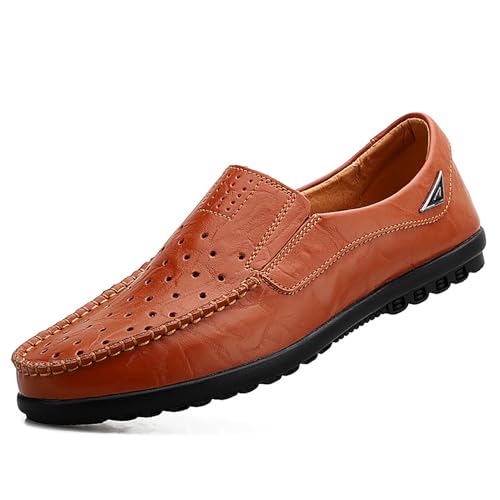 Mocasines de hombre casuales transpirables y zapatos de conducción marrón rojizo