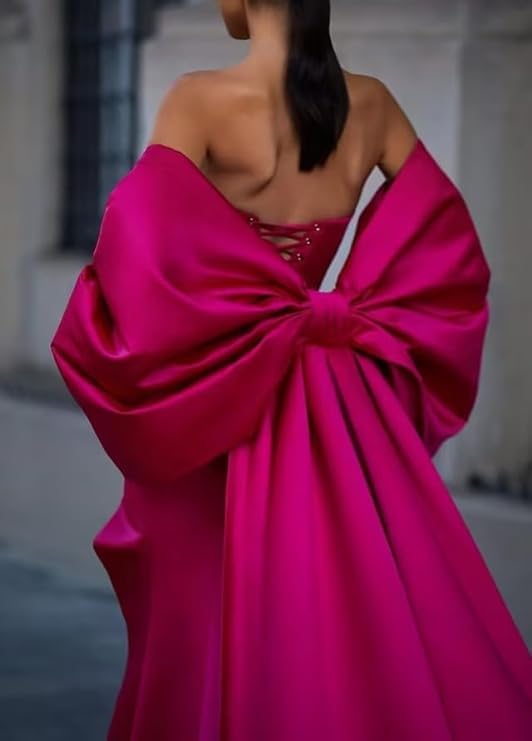 dideyttawl Women Satin Bow Cape for Prom Dress Detachable Sleeves Train for Wedding Dress Homecoming Dress Long Bridal Cape3