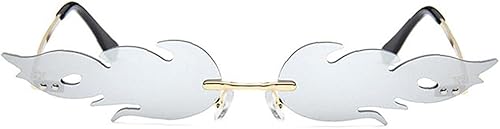 Froiny Gafas de sol de llama de fuego para mujeres y hombres, gafas onduladas sin montura, Blanco
