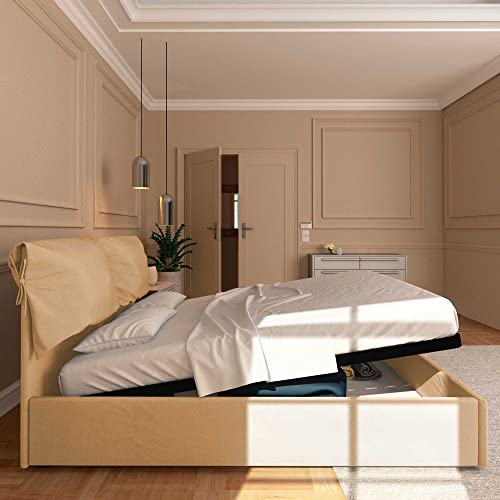 Baldiflex Einzelbett mit Aufbewahrungsbox aus Kunstleder, Lattenrost für Einzelbetten 180 x 190 cm, fein gepolstertes Kopfteil, beige – Bild 5