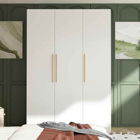 AIEGLE 3 Doors Wardrobe Armoire Closet, Large Freestanding Armoire Wardrobe Cabinet with Shelves & 2 Hanging Rod, Bedroom Wood Clothes Storage Cabinet Organizer, White (47.2" W x 19.7" D x 70" H) Cover