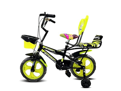 Image of Kids Cycle 14T with Training Wheels Double Gaddi (90% Assembled) for Boys and Girls (Yellow)