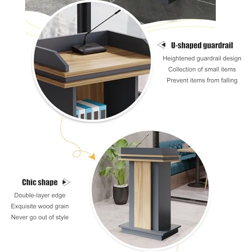 Atril portátil para hablar en público con ruedas y mesa de madera 5