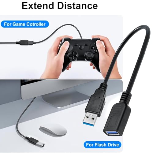 Image of ikis 30cm USB 3.0 Extension Cable Extender SuperSpeed 5 Gbps USB 3.0 Type A Male to USB A Female Extension Cord for Printer, Mouse, Pen Drive 30cm