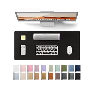 YSAGi Leather Office Desk Pad Protector, Large Mouse Pad, Non-Slip, PU Leather, Laptop Desk Blotter, Waterproof Writing Pad for Office and Home, Black, 23.6″ x 13.8″