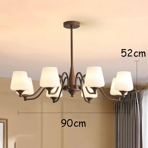 Grand pendentif vintage QTHWB lustre bronze 8 verres dépolis salon