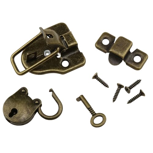 Image of Haidong Retro Style Box Toggle Latches Antique Metal Duck-Billed Hasp Latches with Padlocks Antique Hasp Padlock Kits for Repair /Decoration Wooden Jewelry Boxs (Bronze) 2 Sets
