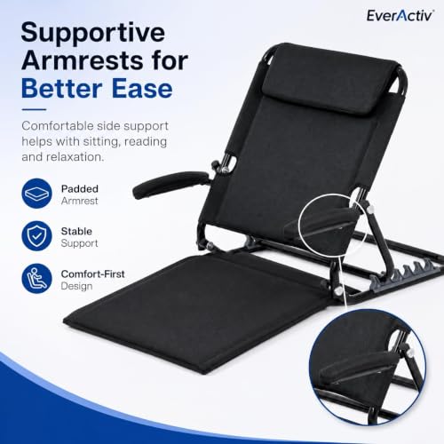 Image of EverActiv Adjustable Bed Back Support with Armrest, Foldable 6 Position Bed Rest Chair for Elderly, Reading, Resting & Recovery