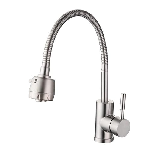 Kitchen Sink Faucet For Bar Farmhouse Commercial, Modern Style Flexible Kitchen Sink Mixer Faucet, Single Handle Kitchen Faucet, 304 Stainless Steel Black Cold And Hot Water Taps ( Color : Brushed Nic #TOP3