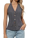 Picture of Blooming Jelly Womens Vest Tops V Neck Button Down Sleeveless Trendy Summer Tank Tops 2025 Dressy Ladies Work Business Casual Outfits (Small, Dark Grey)