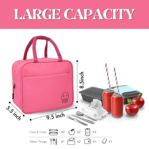 Image of HYLOL Women and Kids Portable and Reusable Insulated Cotton Thermal Cooler Lunch /Tiffin /Storage Bag for Office Women, College, and School (Pink)