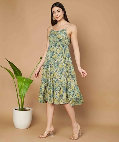 Image of COTLAND Fashions Breathable Cotton Printed A-Line Midi Dress for Women