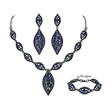 Flyonce Wedding Jewelry Set Rhinestone Crystal Bridal Leaf Necklace Drop Dangle Chandelier Earrings...