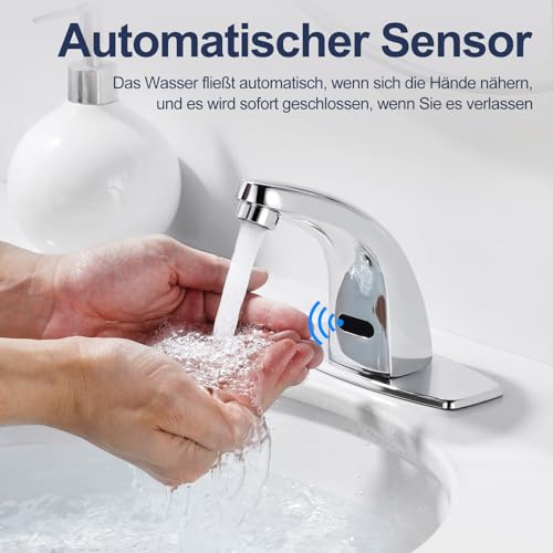 iVIGA Wasserhahn mit Sensor:infrarot Sensor Wasserhahn Bad Waschtischarmatur Hochdruckarmatur - Waschbecken berührungsloser Wasserhahn Mit Heiß- und Kaltwassermischventil, Chrom