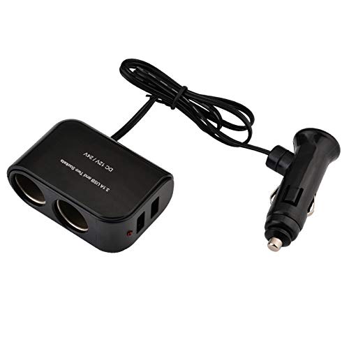 Splitter Accendisigari Auto A 2 Prese + 2 Porte USB 3.1A - Adattatore 12V/24V Con Cavo 1m Per GPS, Dash Cam E Ricarica Smartphone