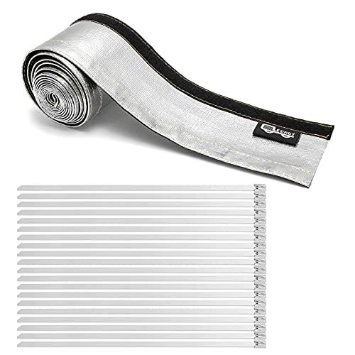 Heat Shroud Aluminized Sleeving Heat Shield Fuel line Wire Heat Sleeve 1 I.D. x 10FT with 20 Pcs 7.8Inch Stainless Steel Cable Metal Zip Ties