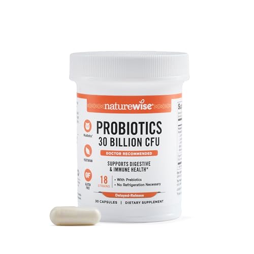 Image of NatureWise Max Probiotics for Women & Men - 30 Billion CFU 18 Strains + Organic Prebiotics - For Gut & Digestive Health - Vegetarian, Delayed-Release Capsules, Gluten Free - 30 Capsules[30-Day Supply]