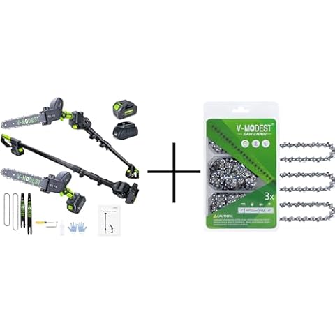 2-IN-1 Cordless Pole Saw, 8" & 10" Brushless Electric Pole Chainsaw and 3-Pack 8 Inch Chainsaw Chains Cover