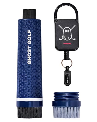 Ghost Golf Magnetic Golf Club Brush With Water Reservoir &Amp; Shoe Brush - Dual Head Groove Cleaner, Nylon Bristle, Retractable Carabiner Clip - Golf Cleaning Tool For Irons, Wedges &Amp; Golf Shoe Cleats