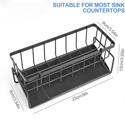 Image of MosQuick Kitchen Sink Organiser - Stainless Steel Sink Caddy with Self Draining Tray, Sponge Holder, Dish Cloth & Brush Rack for Kitchen Basin & Bathroom, Rust Free Steel Organizer Stand (Black)