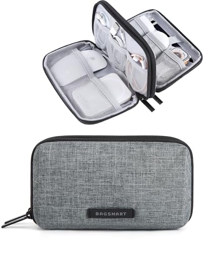 BAGSMARTガジェットポーチ 3層大容量 モバイルバッテリー ケース 充電器やケーブルケース USB SD用小さめ 収納ポーチ 薄型 ガジェットケース 整理整頓 水濡れ防止 PC周辺小物入れ 収納 旅行 出張 便利 軽量